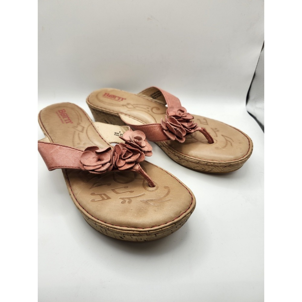 Born Women's Size US 8 Leather Wedge Sandals Floral Pink Beach Summer
